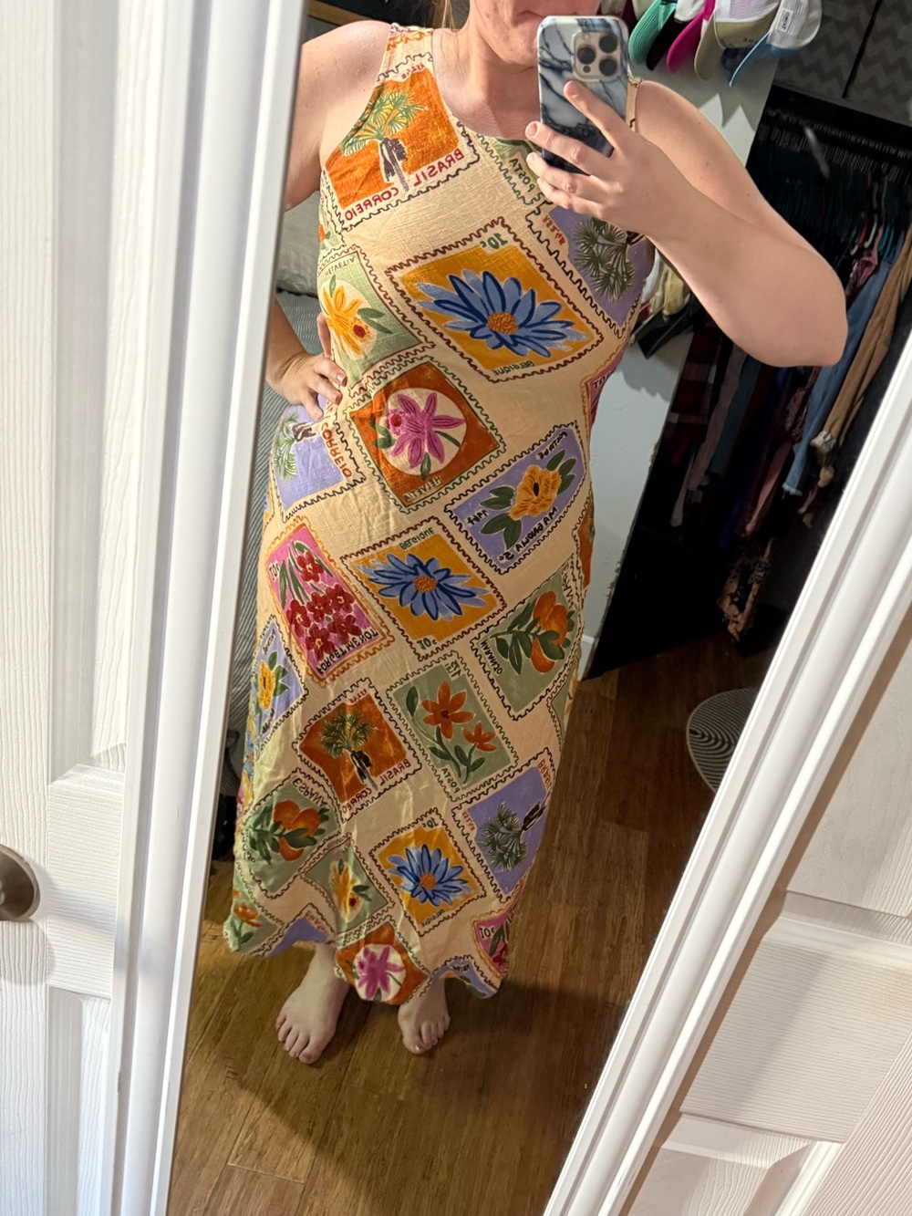 Paper Heart Floral Postcard Print Midi Dress | Colorful Vacation Sundress